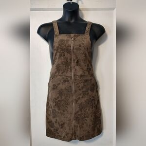 Taupe Floral Corduroy Jumper Dress